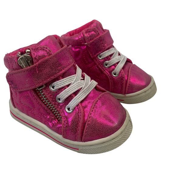 Garanimals Toddler Girls Sz 3 Metallic Hot Pink Shimmer Quilted Heart High Tops - Picture 1 of 8